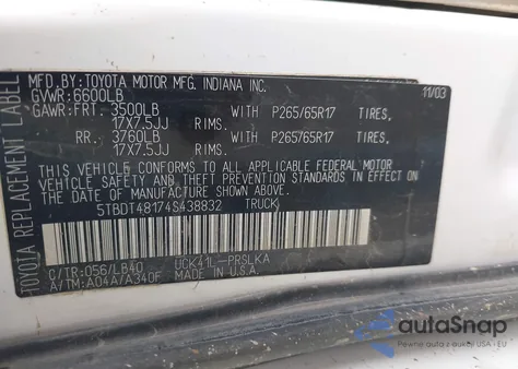 2004 Toyota Tundra Limited V8 from USA, damaged, VIN 5TBDT48174S438832